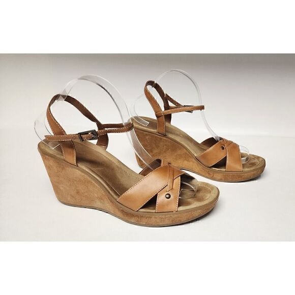 Gianni Bini Wedge Sandals Womens Brown Leather Strappy Slingback 10M - Picture 7 of 10